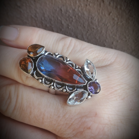 New Bi-Color Tourmaline 925 Silver Statement Ring. - Picture 5 of 12